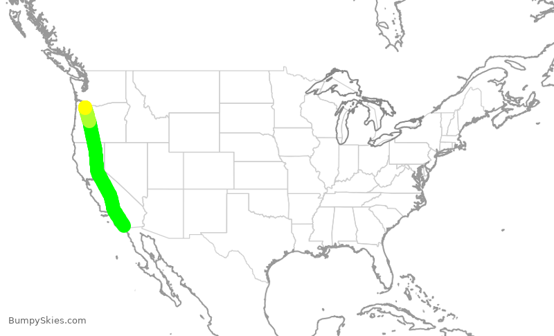 Turbulence forecast map for ASA724, PDX to SAN