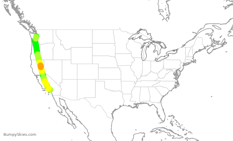 Turbulence forecast map for ASA729, ONT to SEA