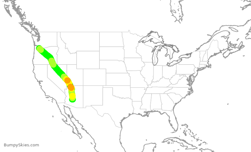 Turbulence forecast map for ASA731, PDX to PHX