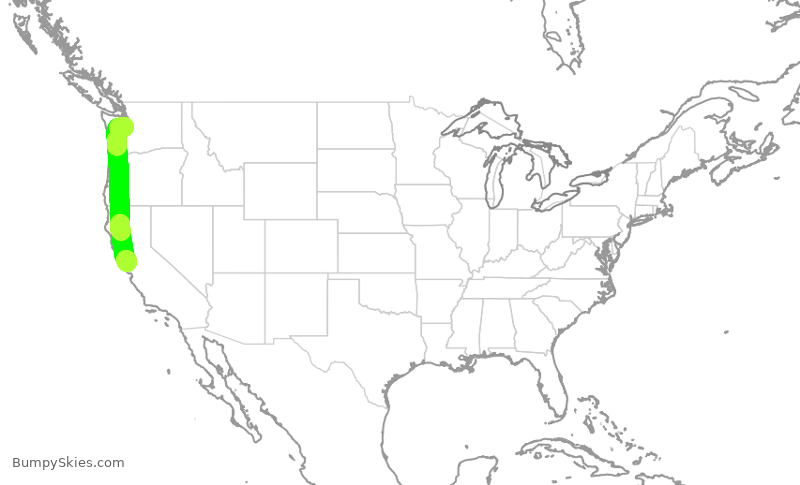 Turbulence forecast map for ASA734, SEA to OAK