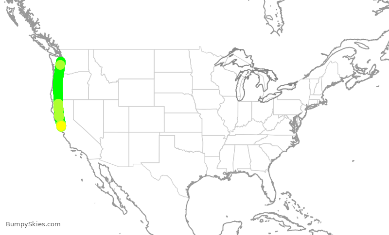 Turbulence forecast map for ASA735, SEA to OAK