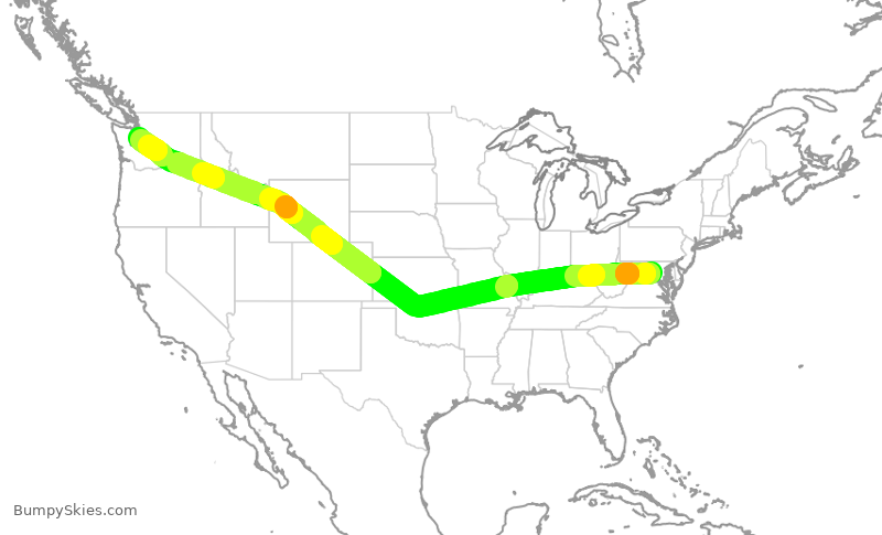 Turbulence forecast map for ASA737, IAD to SEA