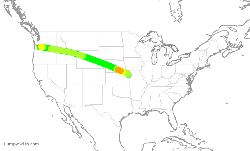 Turbulence forecast map for ASA740, PDX to MCI