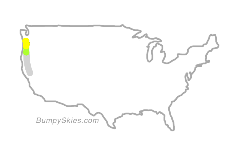 Map of continental US with illustrated flight path and turbulence forecast (described in text below)
