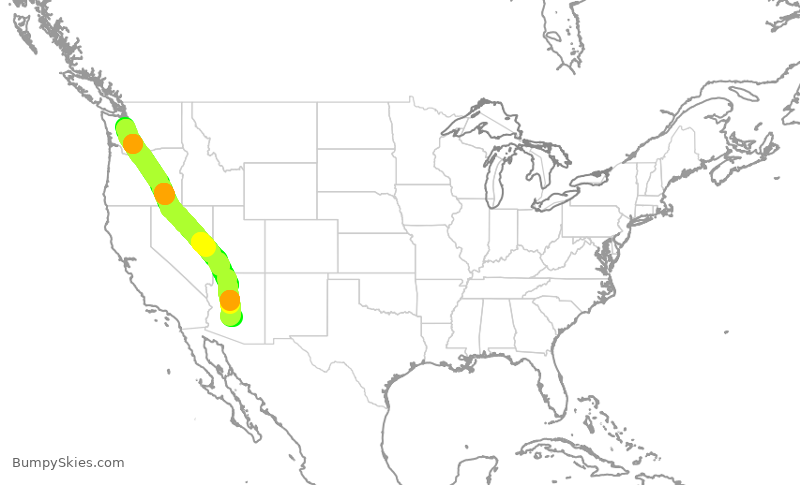 Turbulence forecast map for ASA746, SEA to PHX