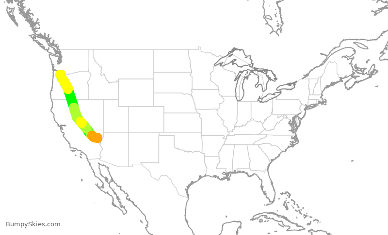 Turbulence forecast map for ASA751, PDX to LAS