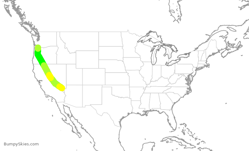 Turbulence forecast map for ASA752, LAS to PDX