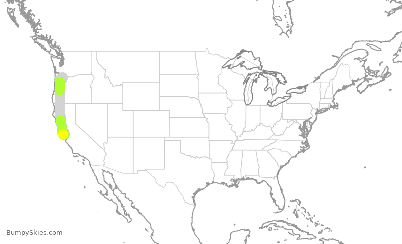 Turbulence forecast map for ASA755, PDX to SJC