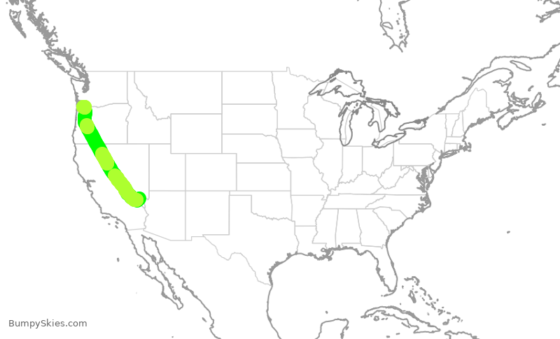 Turbulence forecast map for ASA756, LAS to PDX