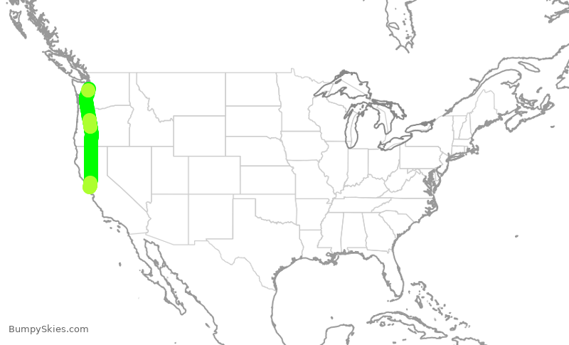Turbulence forecast map for ASA758, SFO to SEA