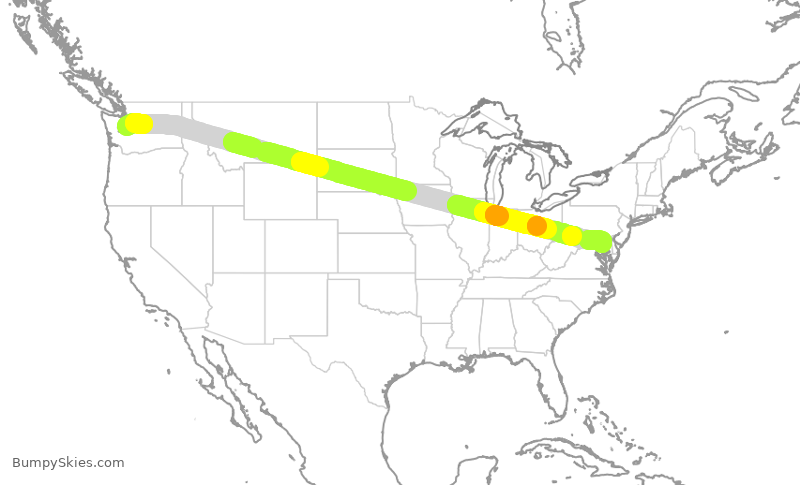 Turbulence forecast map for ASA763, SEA to BWI