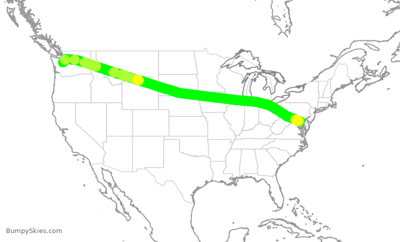 Turbulence forecast map for ASA764, BWI to SEA