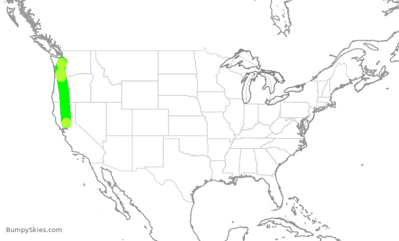 Turbulence forecast map for ASA766, SMF to SEA