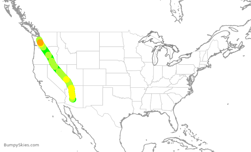 Turbulence forecast map for ASA767, SEA to PHX