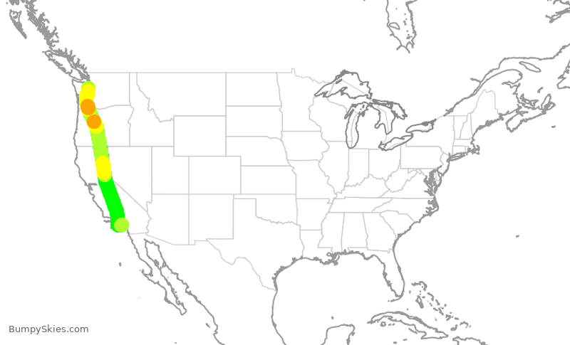 Turbulence forecast map for ASA773, SNA to SEA