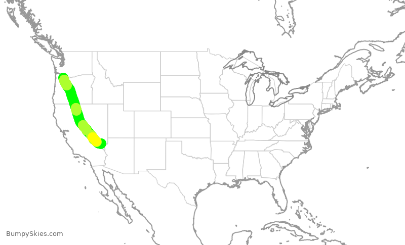 Turbulence forecast map for ASA778, PDX to LAS