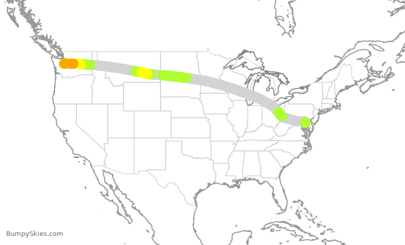 Turbulence forecast map for ASA781, SEA to BWI