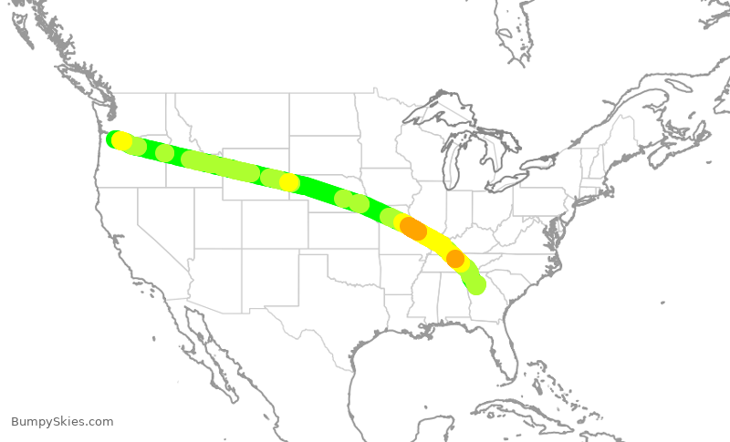 Turbulence forecast map for ASA783, ATL to PDX