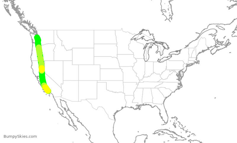 Turbulence forecast map for ASA793, SEA to LAX