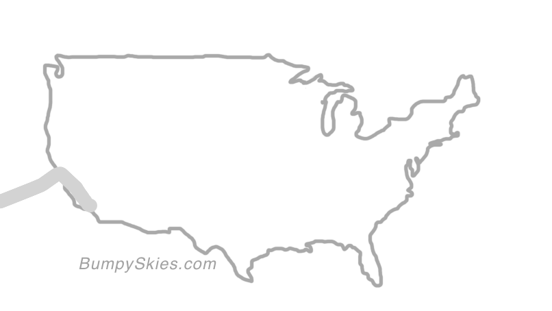 Map of continental US with illustrated flight path and turbulence forecast (described in text below)