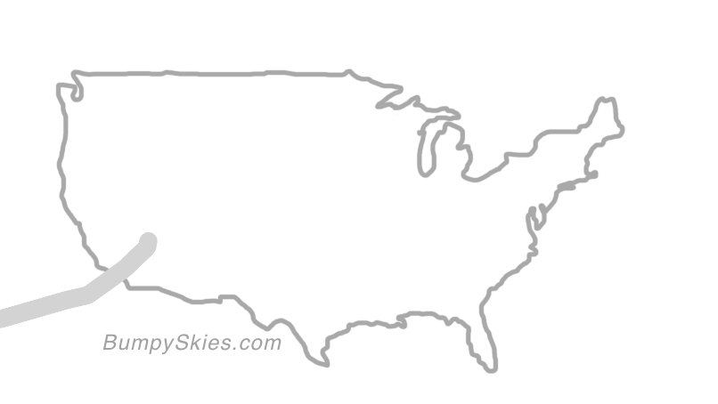 Map of continental US with illustrated flight path and turbulence forecast (described in text below)
