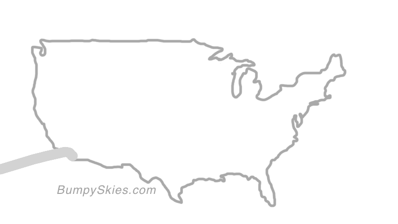 Map of continental US with illustrated flight path and turbulence forecast (described in text below)