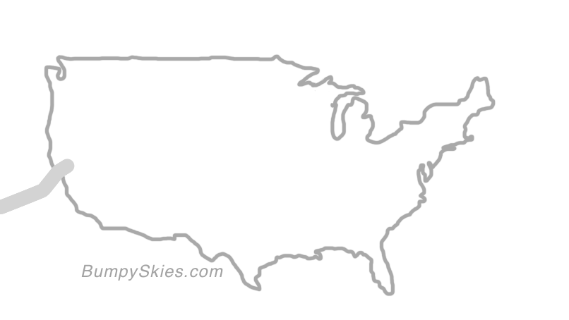 Map of continental US with illustrated flight path and turbulence forecast (described in text below)