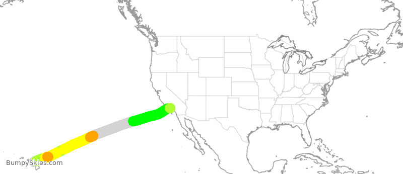 Turbulence forecast map for ASA91, HOG to LAX