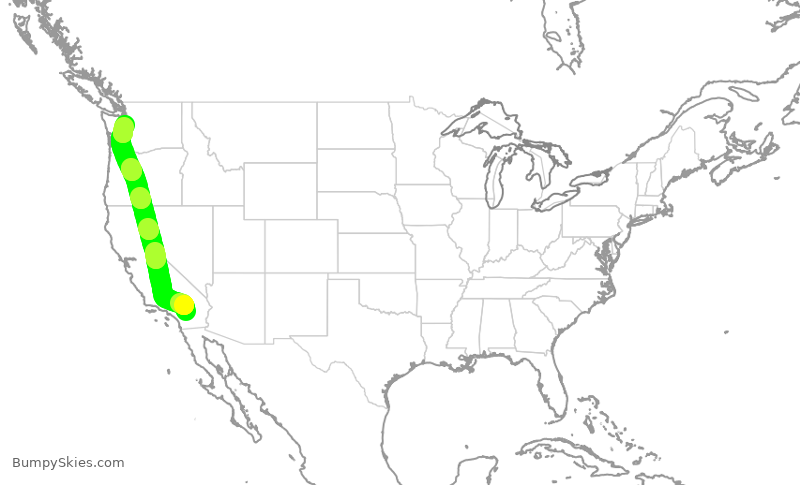 Turbulence forecast map for ASA9231, PSP to SEA