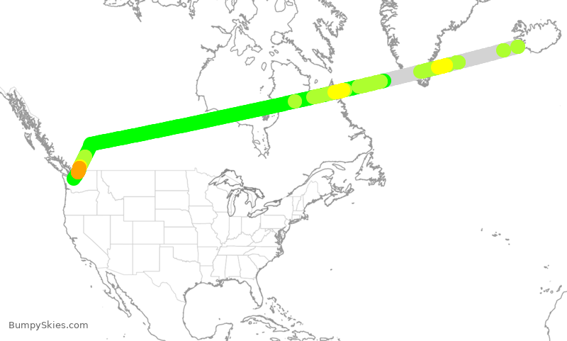 Turbulence forecast map for ASA9255, KEF to SEA