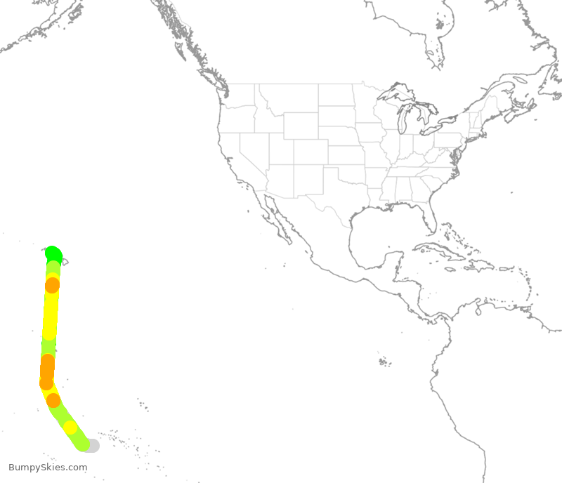 Turbulence forecast map for ASA9288, PPT to HNL