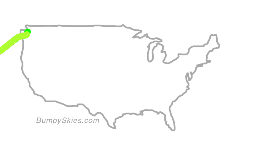 Map of continental US with illustrated flight path and turbulence forecast (described in text below)
