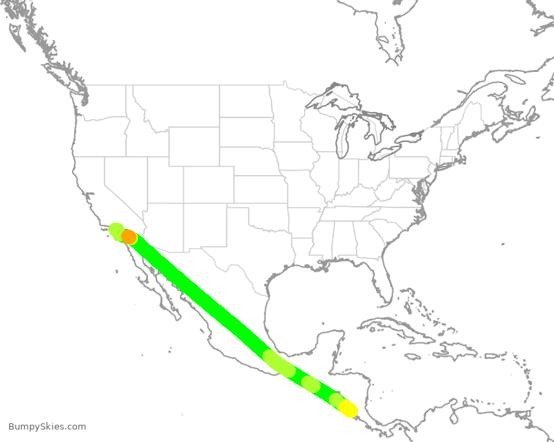 Turbulence forecast map for ASA9340, LIR to LAX