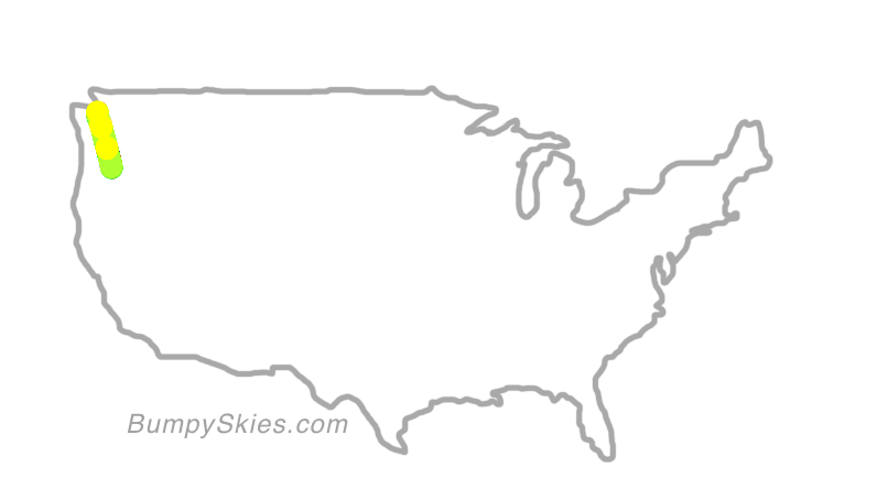 Map of continental US with illustrated flight path and turbulence forecast (described in text below)