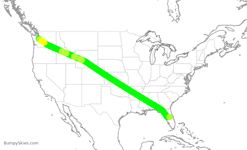 Turbulence forecast map for ASA9360, MCO to SEA