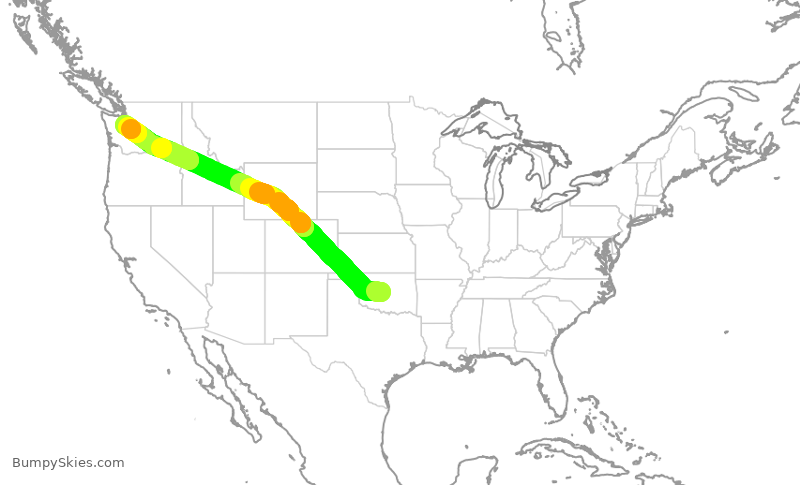 Turbulence forecast map for ASA9410, OKC to SEA