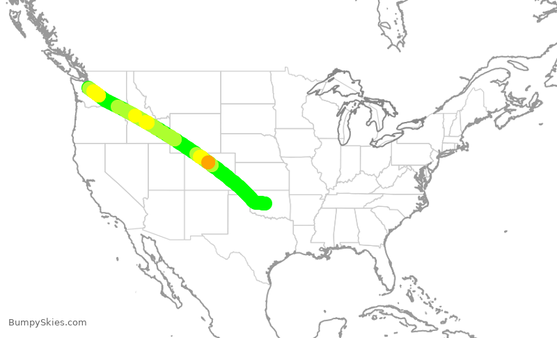 Turbulence forecast map for ASA9412, OKC to SEA