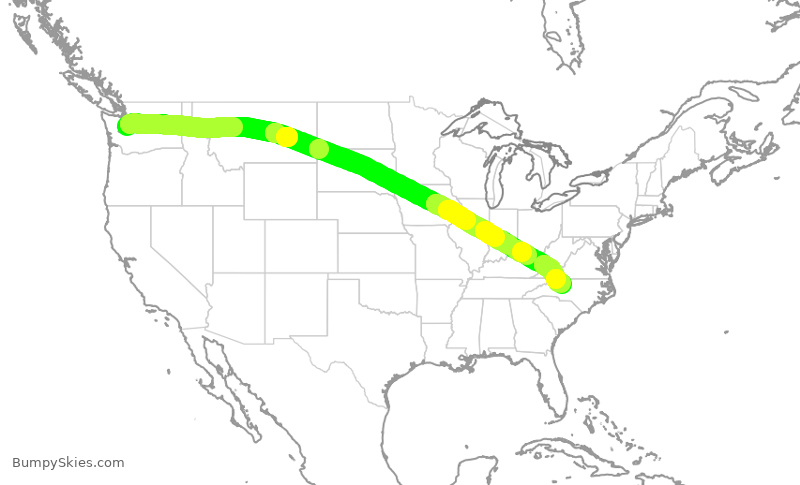 Turbulence forecast map for ASA9412, SEA to GSO
