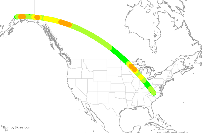 Turbulence forecast map for ASA9416, GSO to ANC