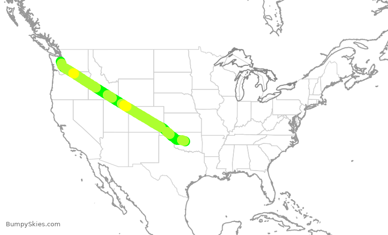 Turbulence forecast map for ASA9420, SEA to OKC