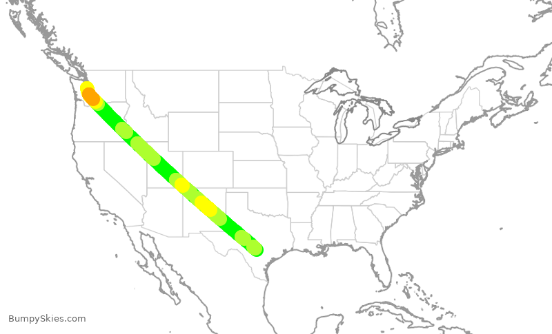 Turbulence forecast map for ASA9422, SEA to SAT