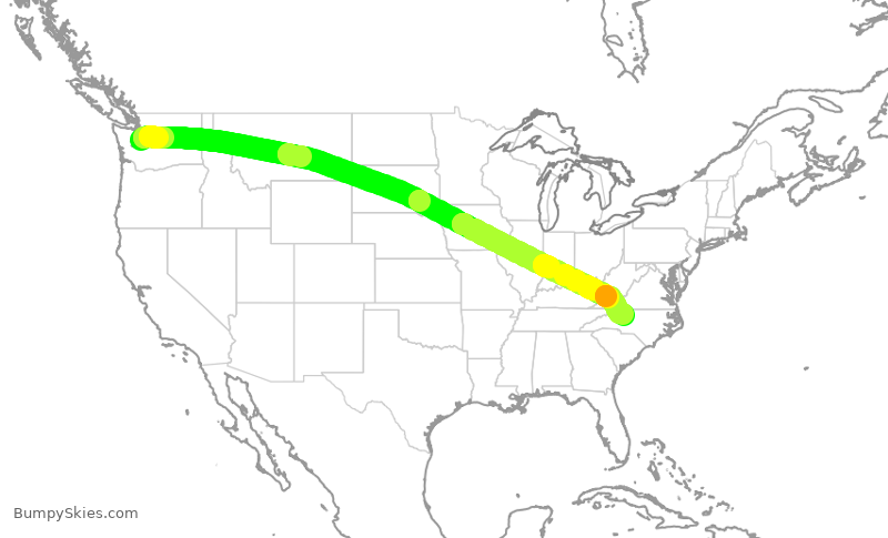 Turbulence forecast map for ASA9423, SEA to GSO