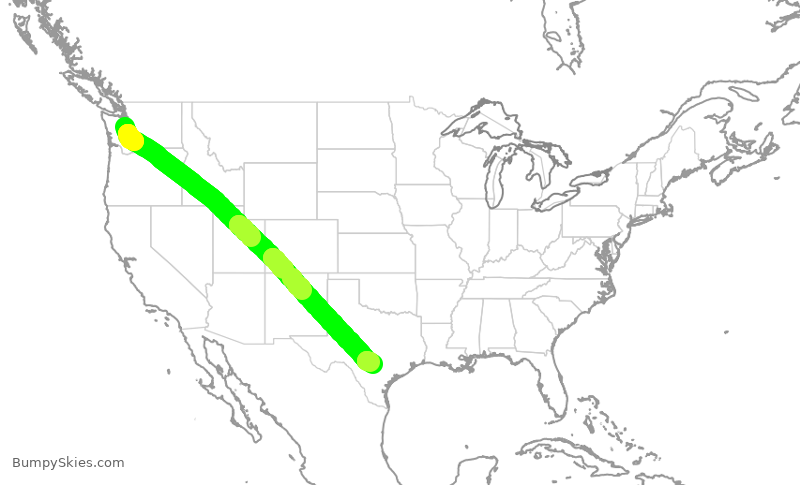 Turbulence forecast map for ASA9425, SEA to SAT