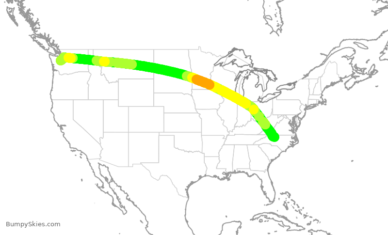 Turbulence forecast map for ASA9442, GSO to SEA