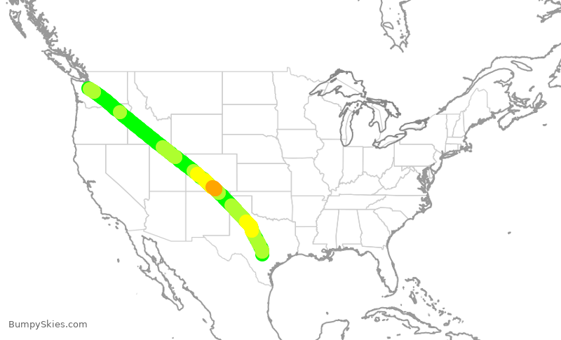 Turbulence forecast map for ASA9452, SAT to SEA