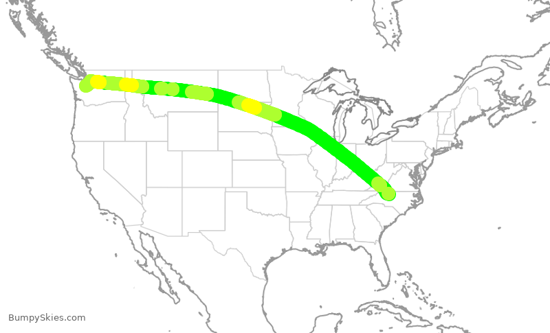 Turbulence forecast map for ASA9463, GSO to SEA