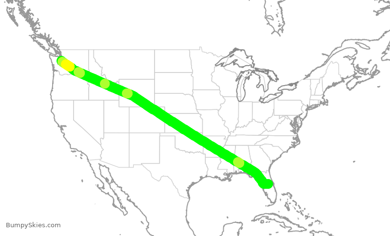 Turbulence forecast map for ASA9580, MCO to SEA