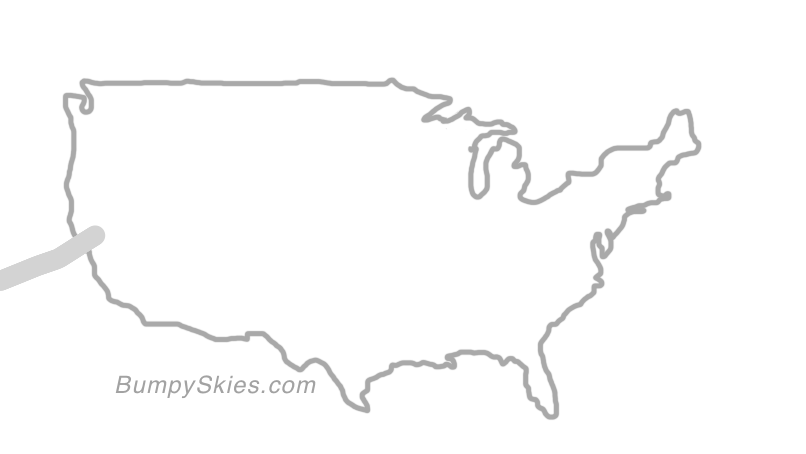 Map of continental US with illustrated flight path and turbulence forecast (described in text below)