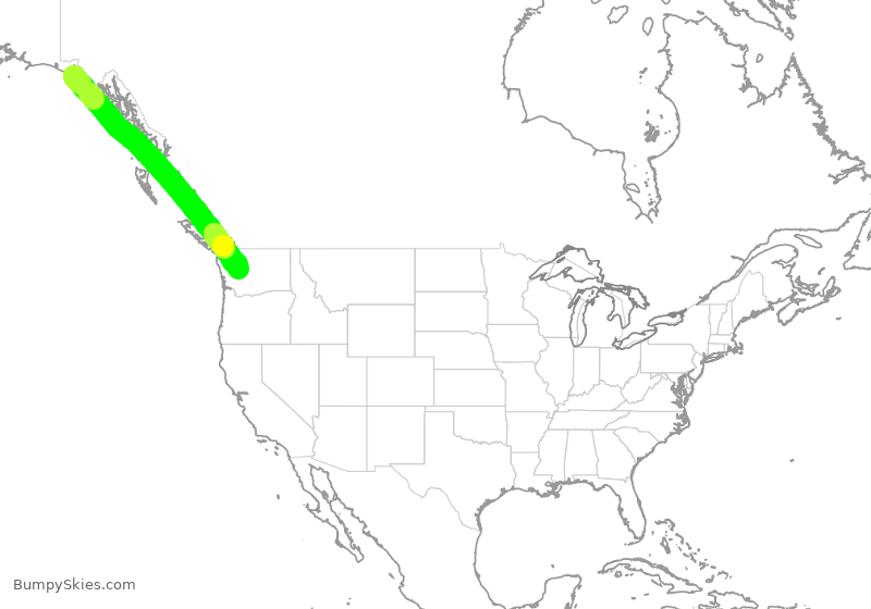 Turbulence forecast map for ASA9621, YAK to SEA