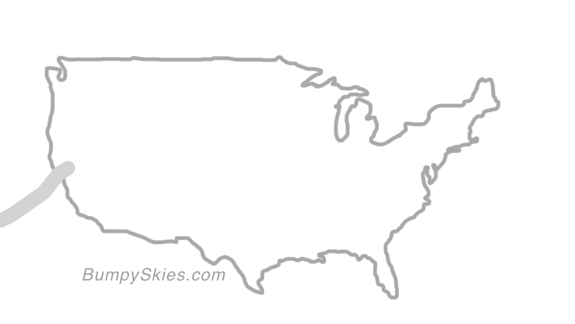 Map of continental US with illustrated flight path and turbulence forecast (described in text below)